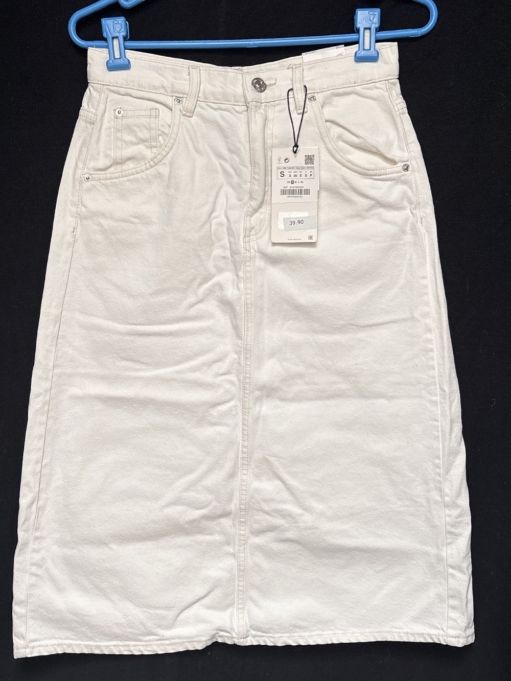 NWT Flaw ZARA Size S White Denim Midi Jean Skirt 100% Cotton High Rise A Line